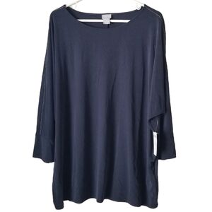NWT Chico's Soft Chic Sandwashed Beaded Tunic, Navy Size 4